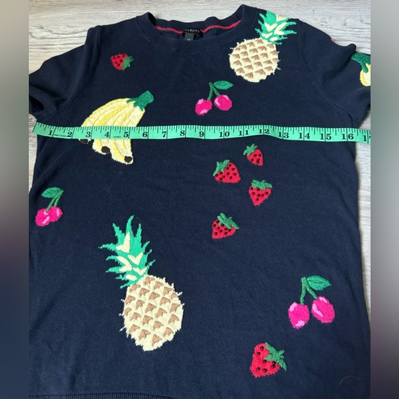 Talbots Sweater Fruit Print Embellished 3/4 Sleeves Navy Cotton Blend Size- XS - Picture 11 of 12